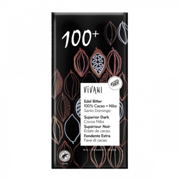 Chocolate BIO negro superior 100% con nibs de cacao  80gr - vivani