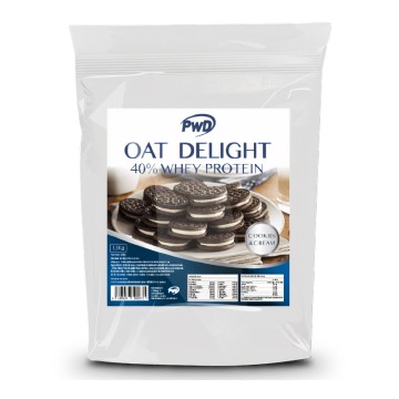Harina de avena oat delight 40% whey protein cookies y cream 1.5 kg